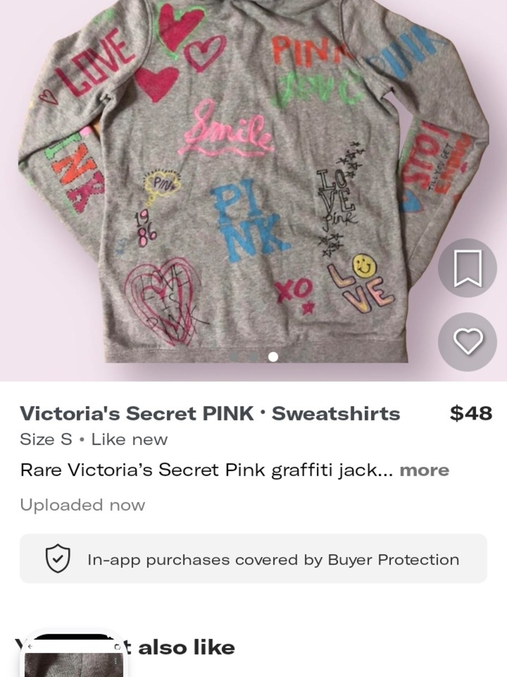 PINK Victoria's Secret Gray Graffiti Pullover Sweatshirt